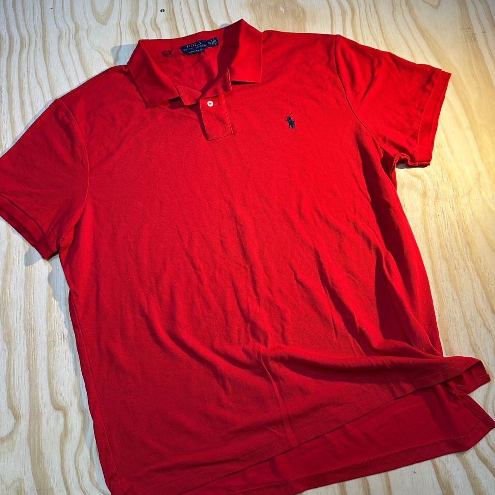 Polo Ralph Lauren Mens Red Custom Slim Fit Short Sleeve Mesh Polo Shirt Size XXL